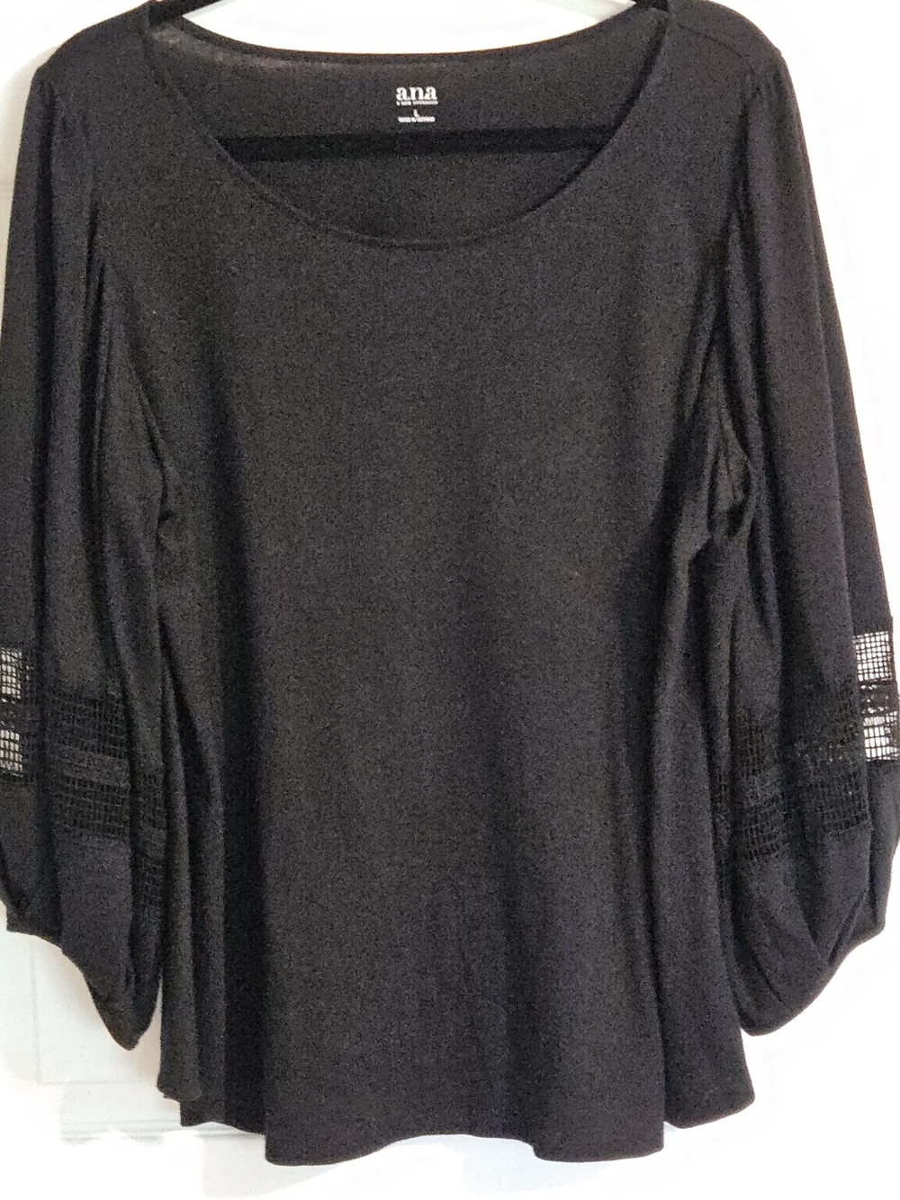 a.n.a Women's Black Scoop Neck Blouse with Crochet Sleeve Detail